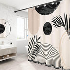 Boho Mid Century Leaf Shower Curtain Set,Arch Sun Design,Minimalistic Leaves Pattern,Waterproof and Luxurious Fabric-12 Hooks(Black and White-72" x 96")