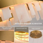 Alabaster Round Chandelier, D24 Inch Natural Spanish Marble Stone Texture Chandeliers, Dimmable Dining Room Chandelier over Table, Modern Luxury Lighting for Living Room, Bedroom, Entryway, Foyer