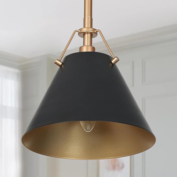 KSANA Modern Black Gold Pendant Light, 1-Light Farmhouse Pendant Lighting for Kitchen Island, Dining Room, Hallway, Foyer and Bedroom
