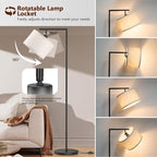Floor Lamps with Remote Control and Stepless Dimmable Color Temperature and Brightness Standing Lamp with Adjustable Beige Linen Lampshade Pole Lamp for Bedroom Office, 9W Bulb Included, Black