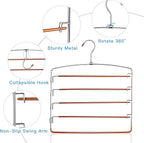 FeeraHozer Pants Hangers Non Slip 3 Pack Space Saving Hangers Multi-Layer Swing Arm Stainless Steel Space Saver Rack for Jeans Scarf Trouser Clothes (Gold)
