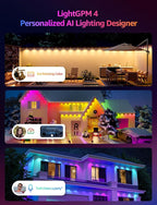 Lepro E1 AI Permanent Outdoor Lights APP Control, 150ft 90 LED Smart RGB+IC+Warm/Cool White House Eave Lights for Halloween Christmas, Alexa Google Enabled 2.4 GHz WiFi/Bluetooth, NO Remote Controller