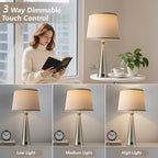 Seealle Modern Table Lamps Set of 2 - Touch Bedside Lamp for Nightstand with USB C+A,3-Way Dimmable Silver Nightstand Lamps for Living Room Bedroom End Table with Grey Shade(Bulb Included)