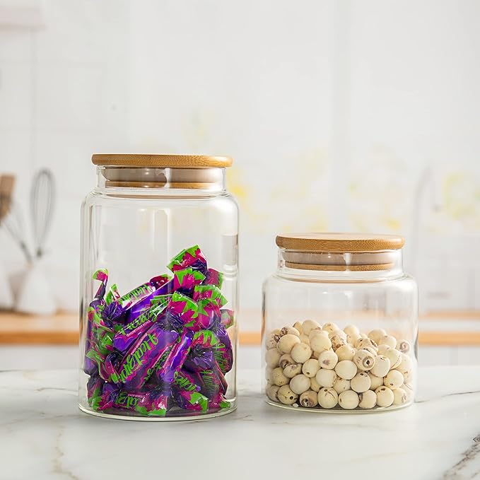 42 oz/1200 ml Glass Storage Canister with Airtight Lid, Clear Decorative Container Jar for Coffee, Spice, Candy, Salt, Cookie, Condiment, Pepper, Sugar, Overnight Oats - Large
