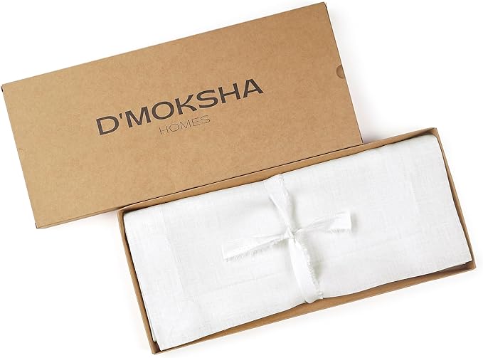 D'Moksha Homes Linen White Table Runner 36 Inches - 100% Pure Linen Small Table Runner 14 x 36 Inch for Dresser, Coffee Tables, Fall, Autumn and Halloween-Machine Washable