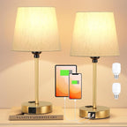 Lamp for bedrooms Set of 2 - Nightstand Bedroom Lamp with USB C Port and AC Outlet Charging, 3 Way Dimmable Touch Control Bed Side Table Lamp, Small Night Stand Light for Kids/Guest Room