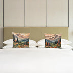 JINYO Watercolor Wildflower Mountain Meadow Pillow Covers 18x18 Set of 2, Pastel Nature Forest Landscape Decorative Throw Pillow Covers for Living Room Bedroom Home, Nature Room Decor