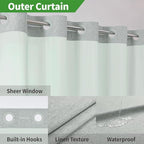 Long No Hooks Needed Linen Textured Shower Curtain with Snap-in Fabric Liner Set,Sage Green Hotel Luxury Decor Shower Curtains for Bathroom,Waterproof & Washable,71Wx80H