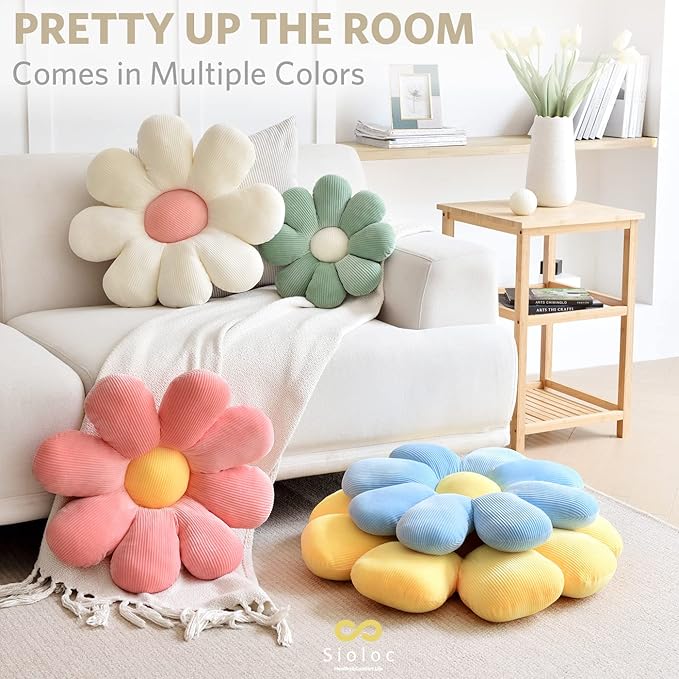 Sioloc Flower Pillow Shaped Throw Pillow Butt Cushion Floor Pillow,Seating Cushion,Cute Room Decor & Plush Pillow for Bedroom Sofa Chair(White,15.7'')