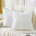 HAUSSY Pure White Throw Pillow Covers 20x20 Inch Set of 2,Soft Solid Corduroy Striped/Wide Bordered,Square Decorative Cushion Case,Spring Home Decorations for Couch,Bed