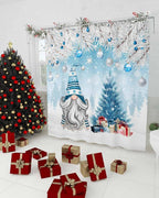 Vandarllin Christmas Gnome Shower Curtain, Winter Merry Christmas Tree Balls Shower Curtains Set with Hooks, Blue Waterproof Fabric Bathroom Curtains Decor Home Accessories, Stall Long 54 X 78 Inch
