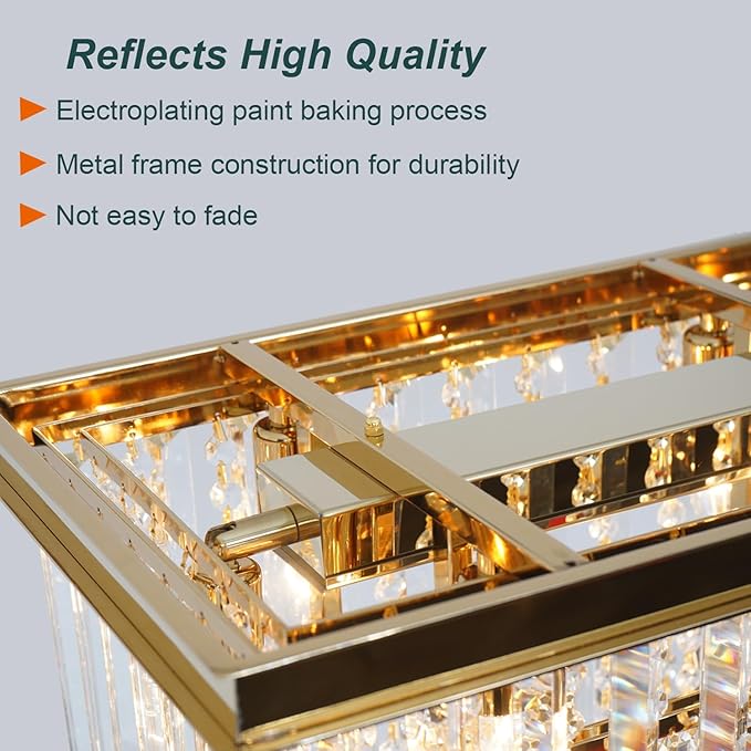Gold Rectangular Crystal Chandelier Modern Rectangle Chandelier 21 Lights Oval Contemporary Ceiling Light Fixture for Dining Room Kitchen Island Living Room L55 Inch
