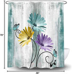 Rustic Farmhouse Shower Curtain, Farm Teal Daisy Floral Flowers and Butterfly on Country Wooden Shower Curtain for Bathroom, Turquoise Blue Bathroom Shower Curtains with 6PCS Hooks, 36X70IN