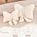 Ivory Bow Pillow, Soft Bow Decorative Pillows with Faux Rabbit Fur, Cute 16" Bow Throw Pillows, Aesthetic Home Decor Bow Shaped Plush Pillow for Bedroom Sofa Couch