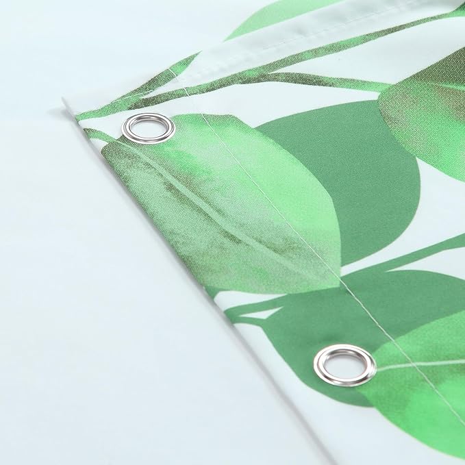 90 Inch Fabric Shower Curtain, Green Watercolor Eucalyptus Leaves Shower Curtain for Bathroom, 72" W x 90" H