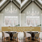Distressed White French Country Chandelier 8 Lights Rustic Farmhouse Chandelier for Dining Room Light Fixture Candle Pendant Lights Handmade Wood Chandeliers for Living Room Bedrooms Kitchen