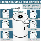 Automatic Liquid Soap Dispenser Touchless, Foaming Soap Dispenser 6 Adjustable Level Hands Free Auto Soap Pump USB Rechargeable Dispenser Electric Wall Mounted DishDispenser Kitchen