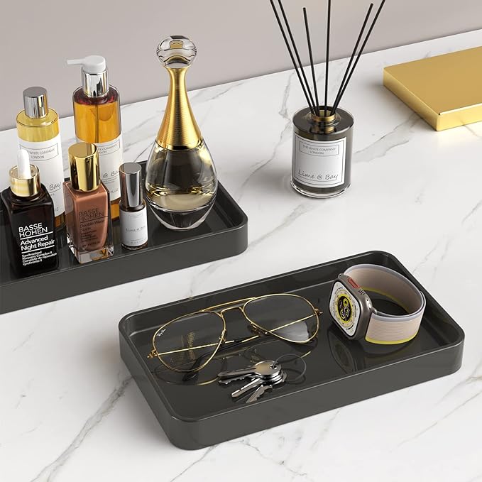 Gurygo Vanity Tray for Bathroom -10" Ceramic Soap Dispenser Tray for Kitchen - Rectangle Ceramic Tray - Bathroom Trays for Counter(Grey, Set/1)…