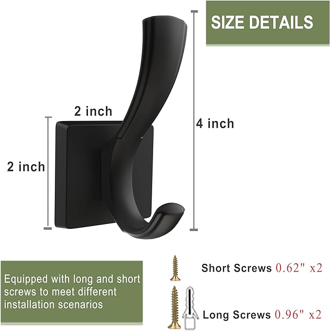 Black Wall Hooks Coat Hook, Towel Hooks Robe Hook for Bathroom, Entryway Mudroom Hooks for Hanging Coat Key Hat Backpack (8 Pack, Black)