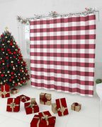 Christmas Shower Curtain,Rustic Burgundy White Buffalo Check Plaid Pattern Shower Curtains Set with Hooks, Farmhouse Waterproof Fabric Bathroom Curtains Decor Home Accessories, Stall Long 54 X 78 Inch