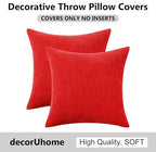 decorUhome Chenille Red Throw Pillow Covers 20x20 Inch Set of 2, Decorative Soft Couch Pillow Covers Solid Dyed Accent Velvet Farmhouse Neutral Square Christmas Pillow Cases for Sofa Bed Living Room
