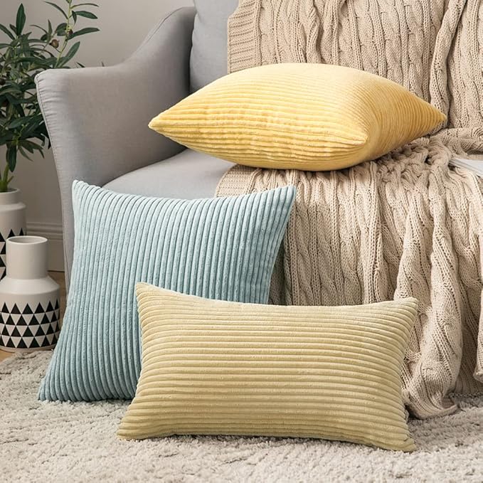 MIULEE Pack of 2 Corduroy Pillow Covers Soft Soild Striped Throw Pillow Covers Set Decorative Square Cushion Cases Pillowcases for Sofa Bedroom Couch 20 x 20 Inch Mint