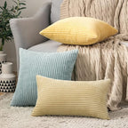 MIULEE Pack of 2 Corduroy Pillow Covers Soft Soild Striped Throw Pillow Covers Set Decorative Square Cushion Cases Pillowcases for Sofa Bedroom Couch 20 x 20 Inch Mint