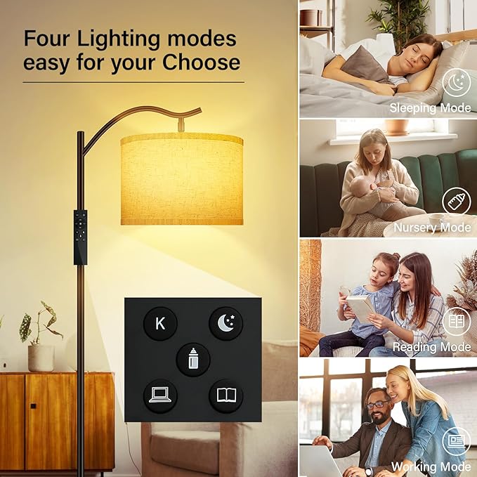 BoostArea Floor Lamp for Living Room,Arc Floor Lamp with Remote Control,Stepless Dimmable Brightness & Colors Temperature 2700k-6500k,Modern Standing Lamp for Bedroom Study Room Office,Beige