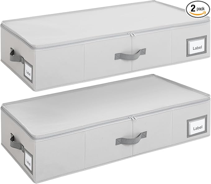 Cupic Cupid Under Bed Storage Containers, Foldable Organizer with Lid for Bedroom, Underbed Storage Box for Blankets, Clothes, Shoes, 2 Pack, Grey