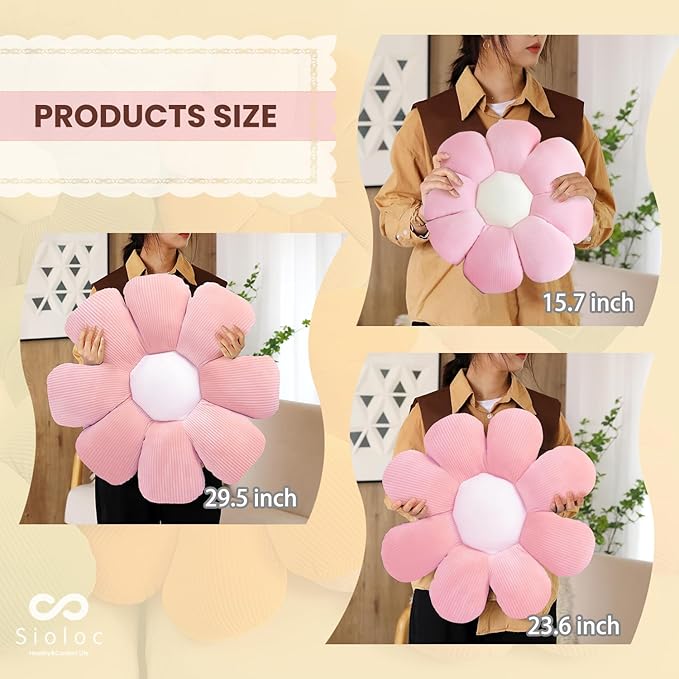 Sioloc Flower Pillow,Flower Shaped Throw Pillow Butt Cushion Flower Floor Pillow,Seating Cushion,Cute Room Decor & Plush Pillow for Bedroom Sofa Chair(Blush,29.5")