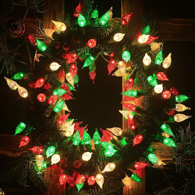 Red White and Green Christmas Lights Outdoor Faceted C5 70 LED
