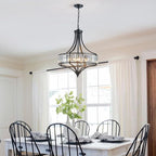 XINGQI Black Crystal Chandeliers for Dining Room, 21.6" Large Rustic Farmhouse Chandelier with Round Metal Shade, 6-Light Dining Room Light Fixture for Kitchen Island Hallway Bedroom