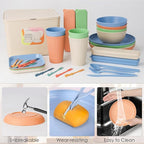 49 Pcs Dinnerware Sets for 4 People, Unbreakable Plates and Bowls Sets with Storage Box, Reusable Dinnerware Sets, Camping School Home Party Cutlery Set, Dishwasher Microwave Safe