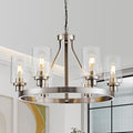 6-Light Modern Dining Room Light Fixture Brushed Nickel Kitchen Chandelier Ceiling Hanging Pendant Lighting with Glass Shade for Living Room Bedroom Entryway Adjustable Height Metal E26