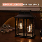 Modern Farmhouse Lanterns, Black Plastic Clear Glass Shade Lanterns Decor –3AA Battery Powered, with 2 G100 LED Vintage Bulbs & Timer(6/18),Ideal for Porch, Patio, Indoor Tables & Mantelpiece.