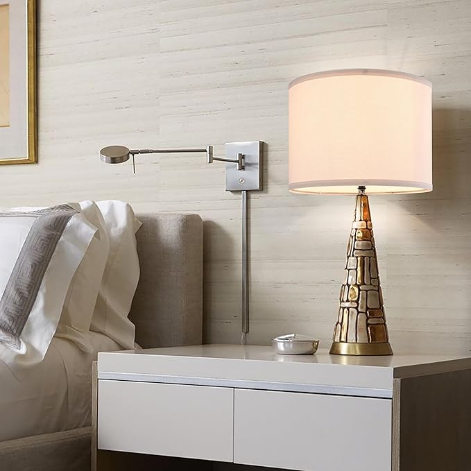 PAPAYA Set of 2 Cream White Lamp Shades Large Durm Lampshades 16" Top x 16" Bottom x 12" High (Spider）Modern Lampshade for Table and Bedside Lamp