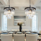 Black Crystal Chandeliers for Dining Room, 3-Tier 4 Lights Modern Chandelier Contemporary Luxury Top K9 Crystal Ceiling Pendant Light Fixture for Foyer Kitchen Bedroom Closet 14"
