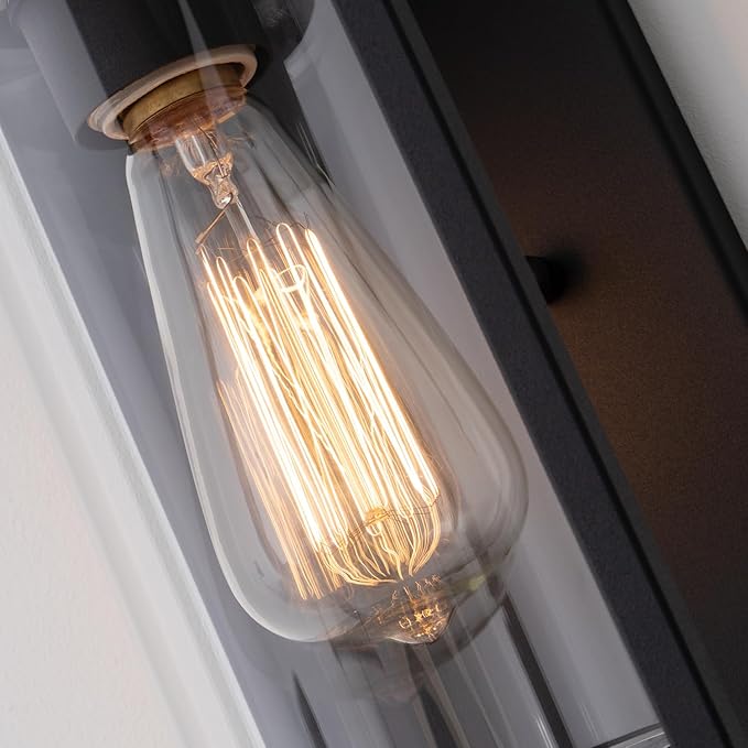 mirrea 2 Pack 14" Classic Outdoor Wall Sconce 1 Light in Cylinder Glass Shade and Matte Black Rectangular Metal Frame Waterproof Porch Light Patio Light