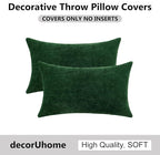 decorUhome Chenille Christmas Green Throw Pillow Covers 12x20 Inch Set of 2, Decorative Soft Couch Pillow Covers Solid Dyed Accent Velvet Farmhouse Neutral Rectangle Pillow Cases for Sofa Living Room