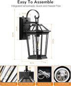 VIANIS Dusk to Dawn Outdoor Wall Lighting, Exterior Light Fixture Wall Mount for House Front Porch Light, Black Anti-Rust Aluminium Modern Outside Coach Lantern with Tempered Glass Shade for Garage