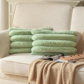 Faux Fur Plush Throw Pillow Covers 12x20 Inch Set of 2 - Luxury Decorative Fuzzy Striped Soft Cozy Pillowcase for Couch, Sofa, Living Room - Green
