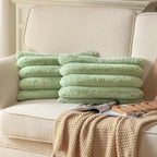 Faux Fur Plush Throw Pillow Covers 12x20 Inch Set of 2 - Luxury Decorative Fuzzy Striped Soft Cozy Pillowcase for Couch, Sofa, Living Room - Green