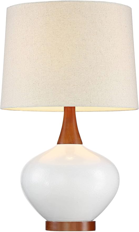 360 Lighting Brice Mid Century Modern Accent Table Lamp 23" High Ivory Ceramic Wood Neck Off White Tapered Drum Shade for Bedroom Living Room House Home Bedside Nightstand Office Family