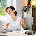 Set of 2 Black and Gold Industrial Table Lamps with USB Port, Fully Stepless Dimmable Bedside Lamps for bedrooms, Nightstand Desk Lamps with Clear Glass Shade for Reading Office 2 LED Bulb Included