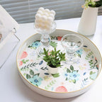 Round Serving Tray with Handles, Modern Floral Pattern, Perfect for Coffee Table, Ottoman, or Vanity, Lee33wh Color, Plastic Material