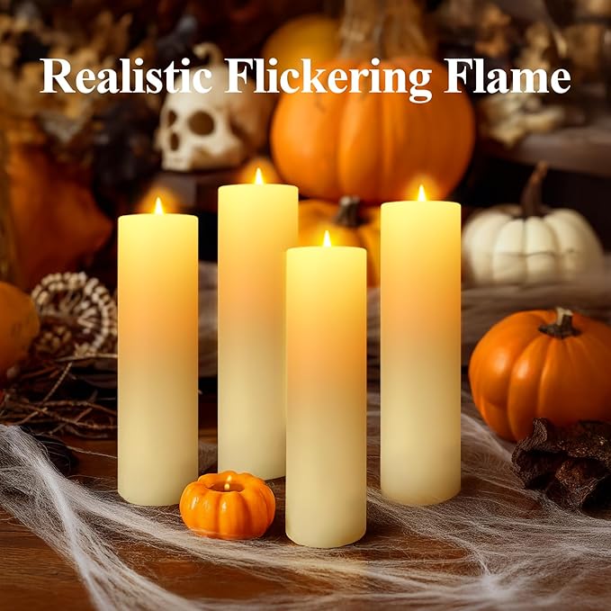 14" x 4" Large Outdoor Candles, Waterproof Flickering LED Flameless Candles with Timer, Battery Operated Candles with Remote Control Realistic Fake Pillar for Patio Porch Lanterns, Ivory 1 Pack
