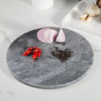 Koville African Natural Marble Cutting Board for Kitchen, 11inch Round Hand Crafted Marble Slab for Cheese, Charcuterie, Pastry Board - Wedding Gift, House Warming Gift(Rhino Grey)
