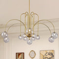 Modern Gold Sputnik Chandelier Mid Century 12 Lights Large L52” Smoke Glass Globe Pendant Light Fixture for High Ceiling Foyer Staircase Living Dining Room