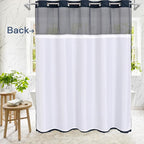 No Hooks Boho Navy Woven Fabric Shower Curtain 72 x 74 Modern Farmhouse, Tufted Chevron Striped Shabby Chic Textured, Minimalist Cloth Hookless Shower Curtains for Bathroom, Hotel Decor