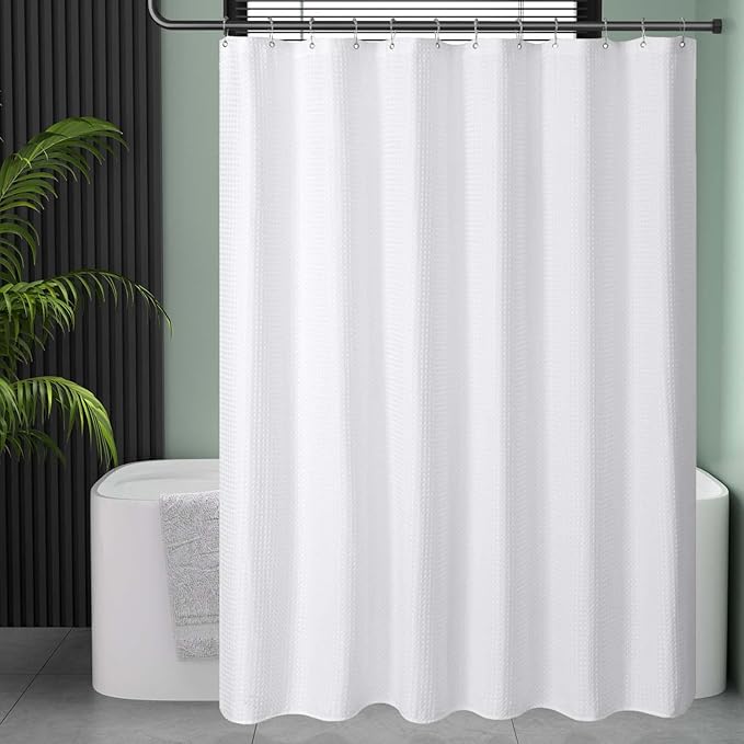 AmazerBath 78 Inch Shower Curtain Fabric, Waffle Shower Curtain 72x78 Inches, Long Shower Curtain White Heavy Duty Hotel Quality Bathroom Shower Curtains